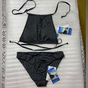 Heat Metallic Black/Gray Swim Bikini SISE Small Top & Bottom NWT